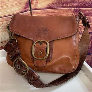 Coach Distressed Brown Leather Buckle Shoulder Bag